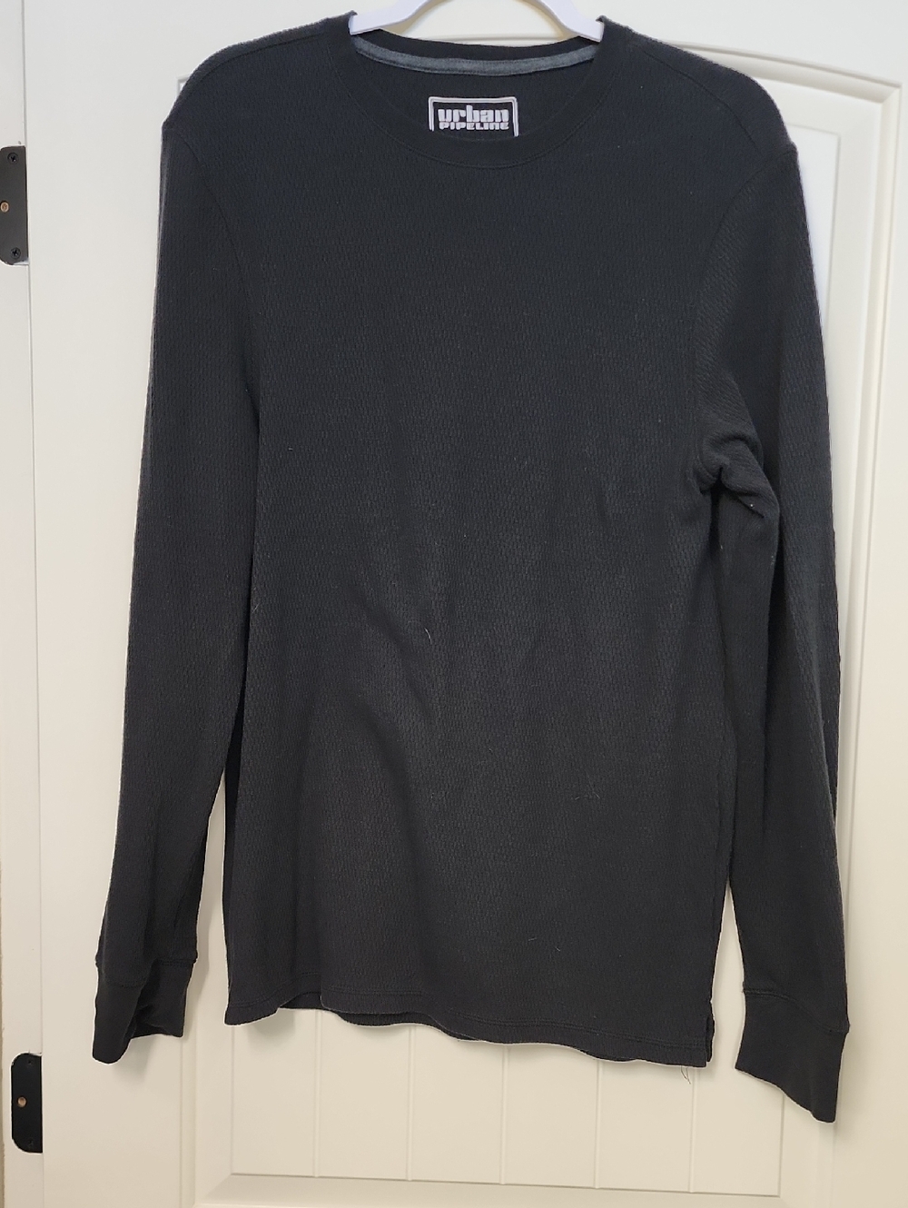 urban pipeline Black Long Sleeve Ribbed Thermal Tee